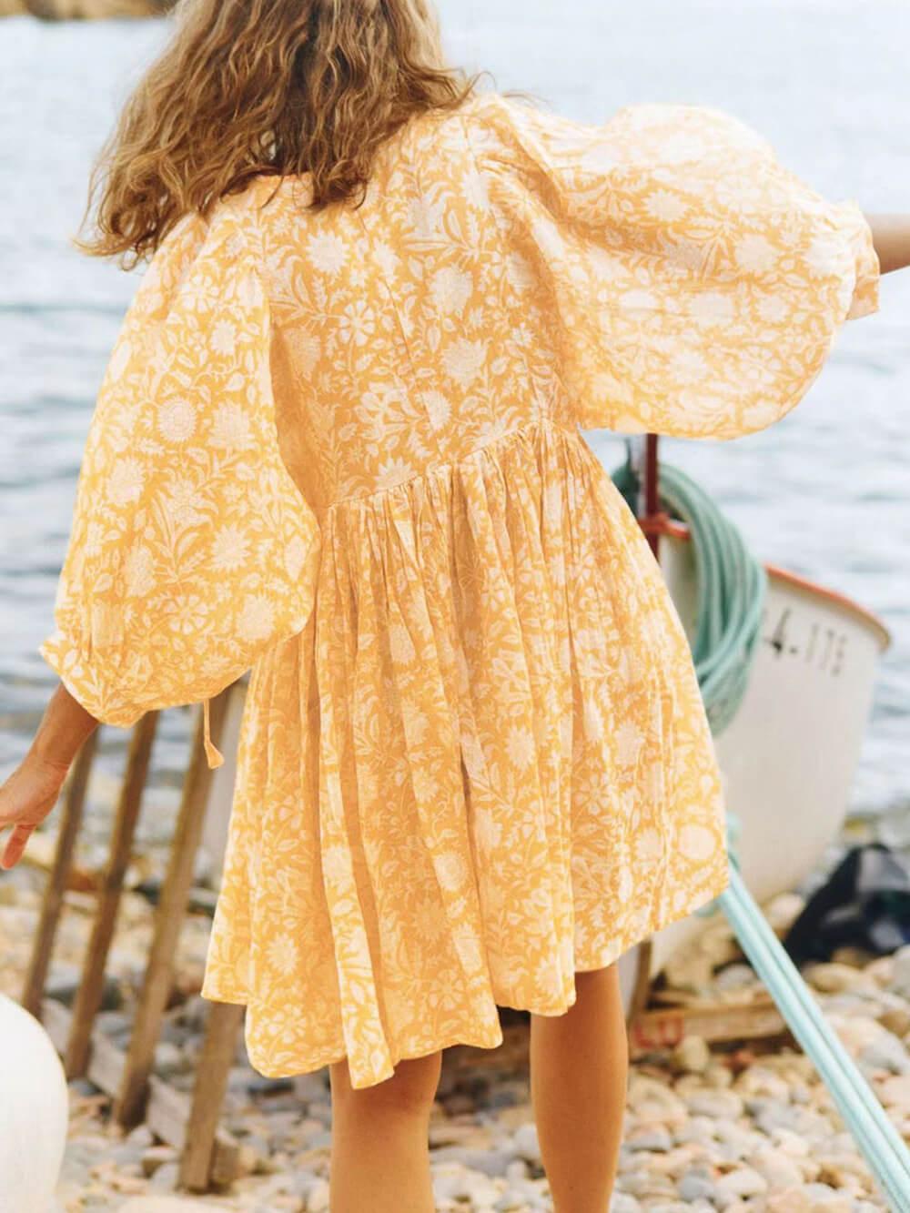 Aurohaya Vacation Retro Style Loose Printed Dress