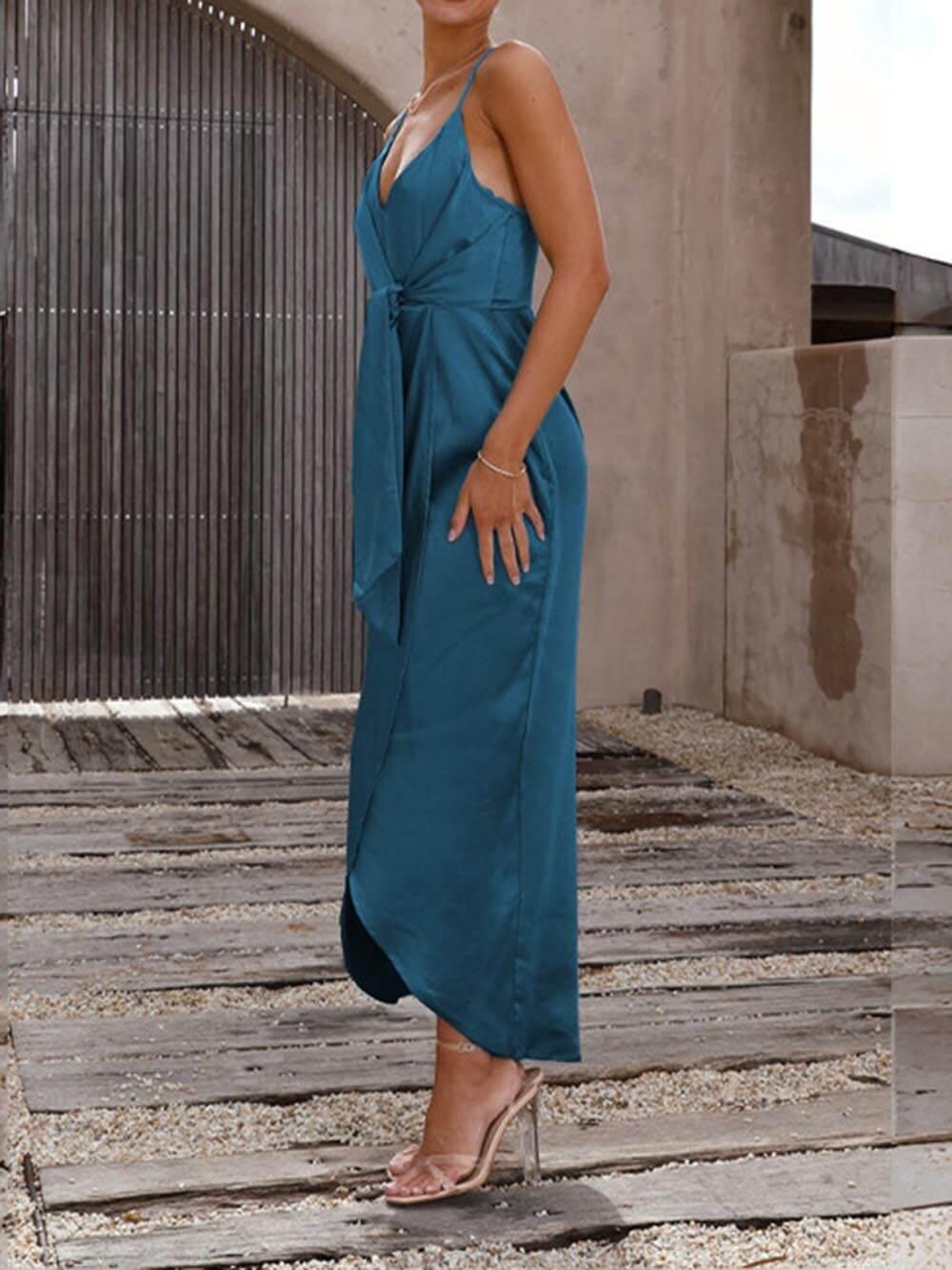 Aurohaya Stylish Unique Strappy French Halter Midi Dresses