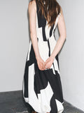 Elegant Classic Contrast Color Lantern Maxi Dress
