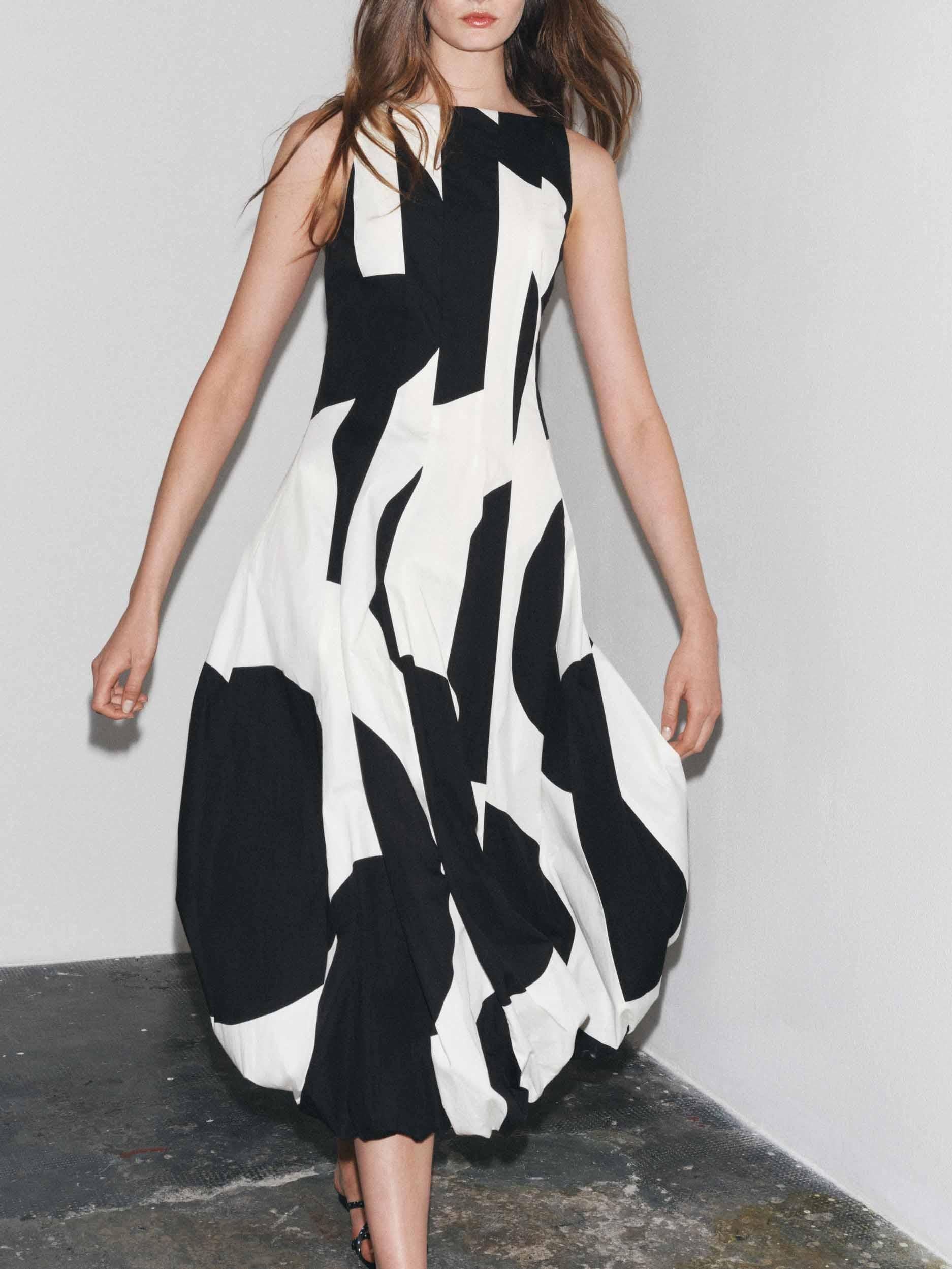 Aurohaya Elegant Classic Contrast Color Lantern Maxi Dress