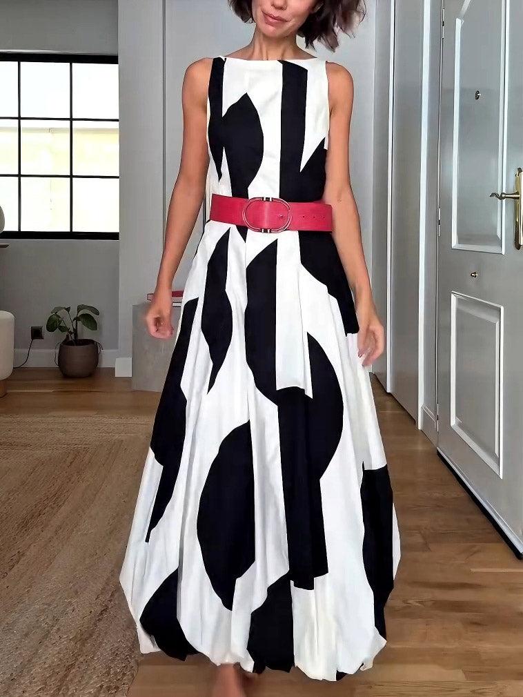 Aurohaya Elegant Classic Contrast Color Lantern Maxi Dress