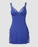 Lace Trim Adjustable Straps Side Slit Bowknot Decor Modal Cami Sleep Dress