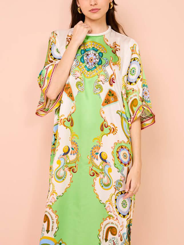Aurohaya Unique Cashew Floral Print Loose Midi Dress