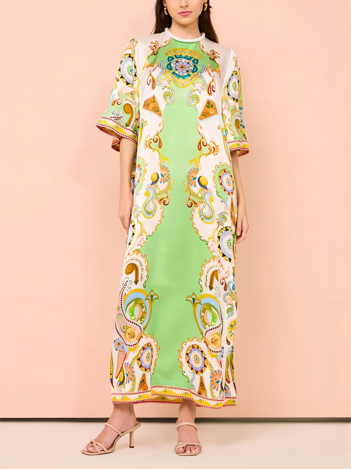 Aurohaya Unique Cashew Floral Print Loose Midi Dress