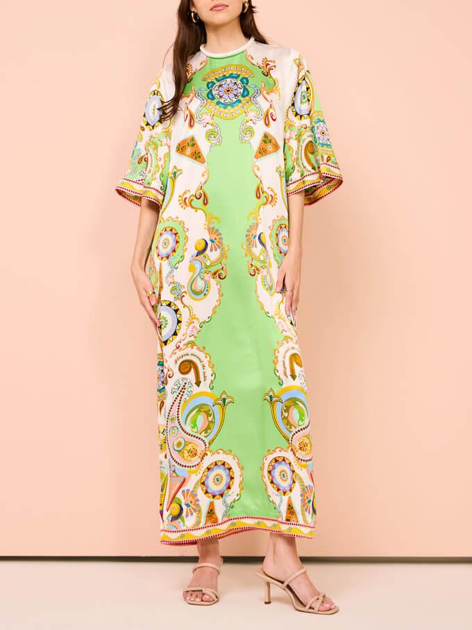 Aurohaya Unique Cashew Floral Print Loose Midi Dress Multi-Color