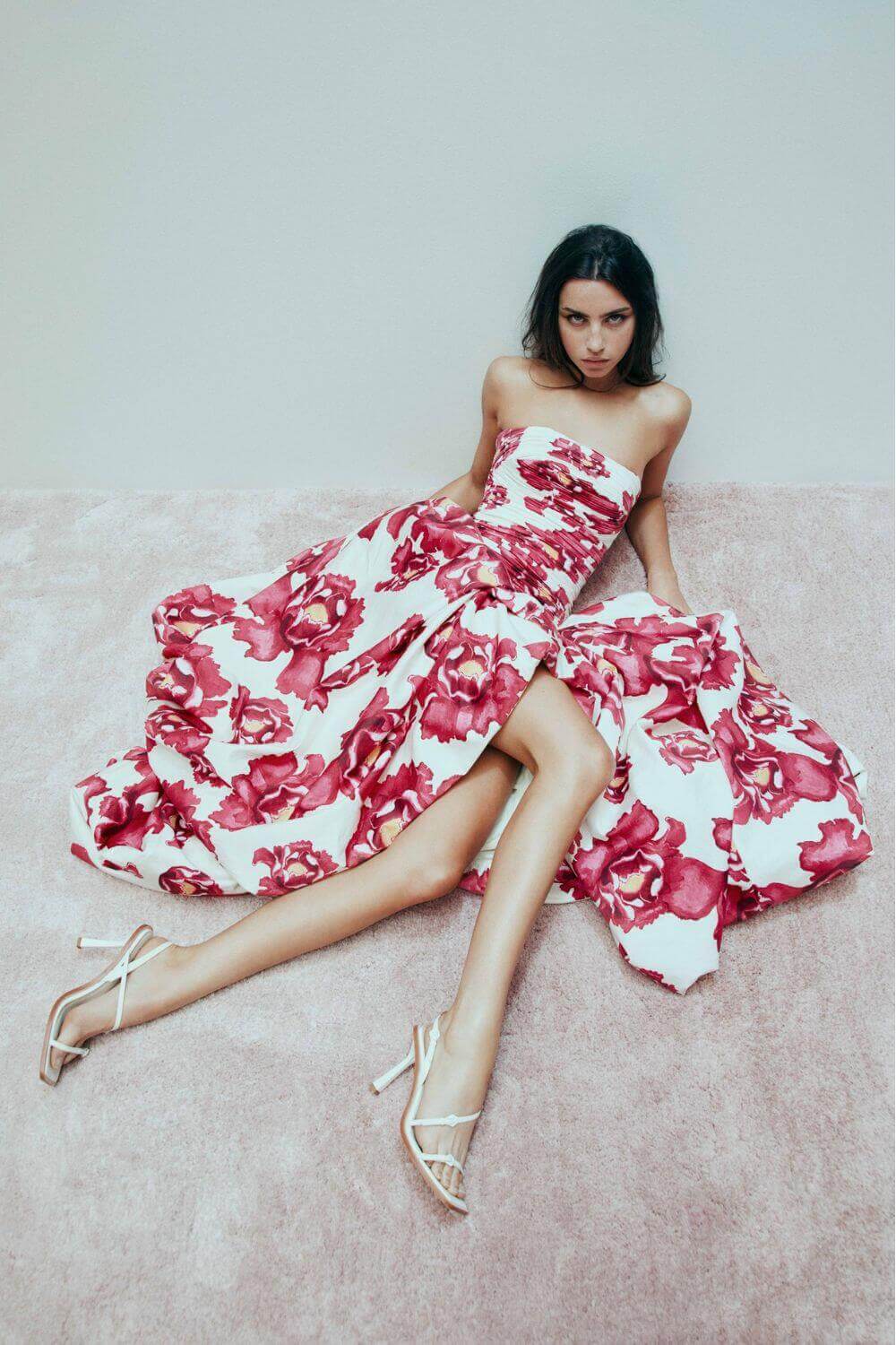 Aurohaya Jeanne Hydrangea Floral Strapless Maxi Dress