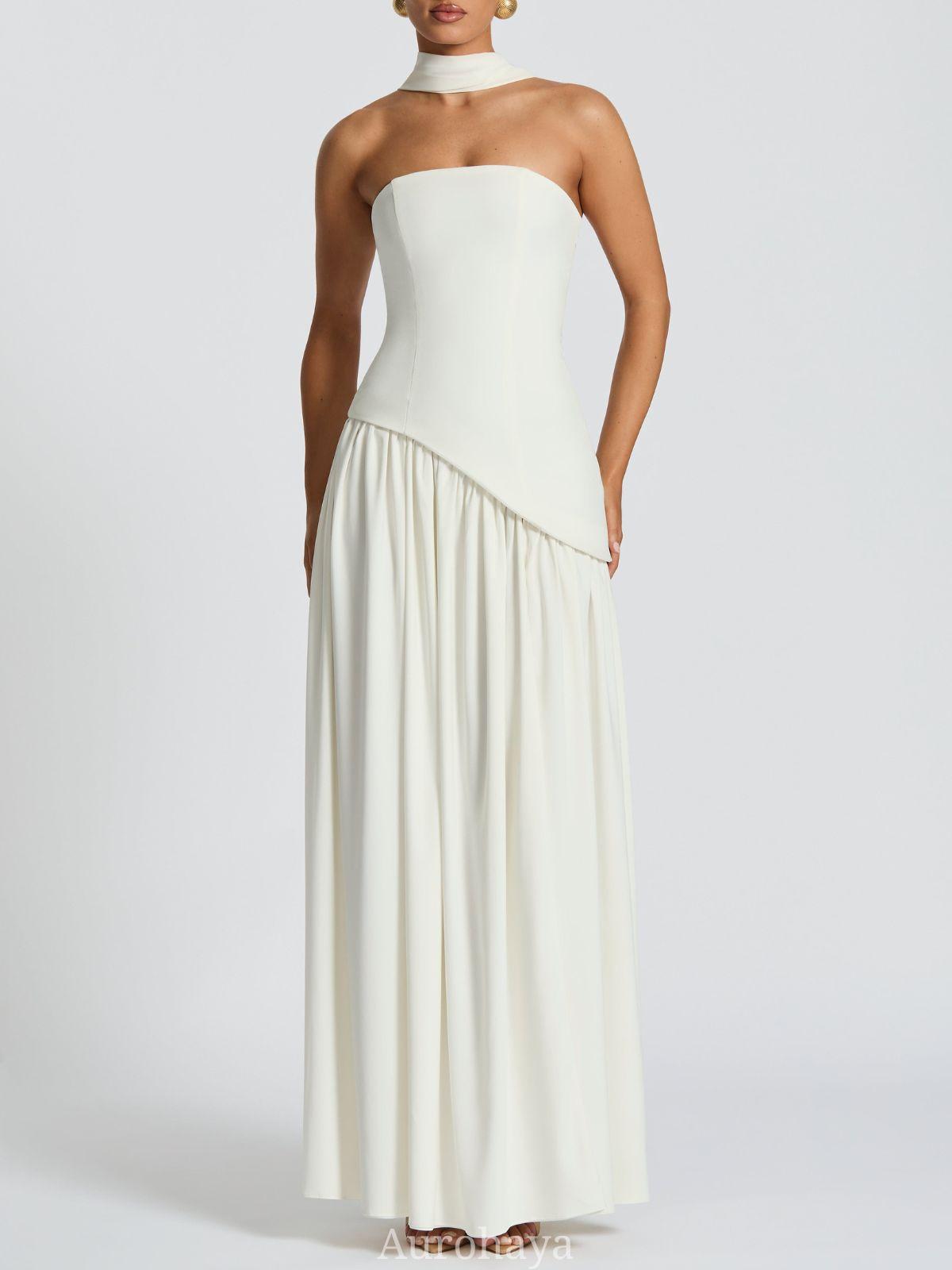 Aurohaya Solène Asymmetrical Maxi Gown White