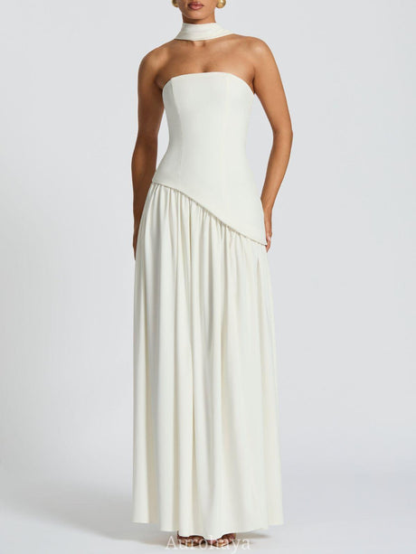 Aurohaya Solène Asymmetrical Maxi Gown White