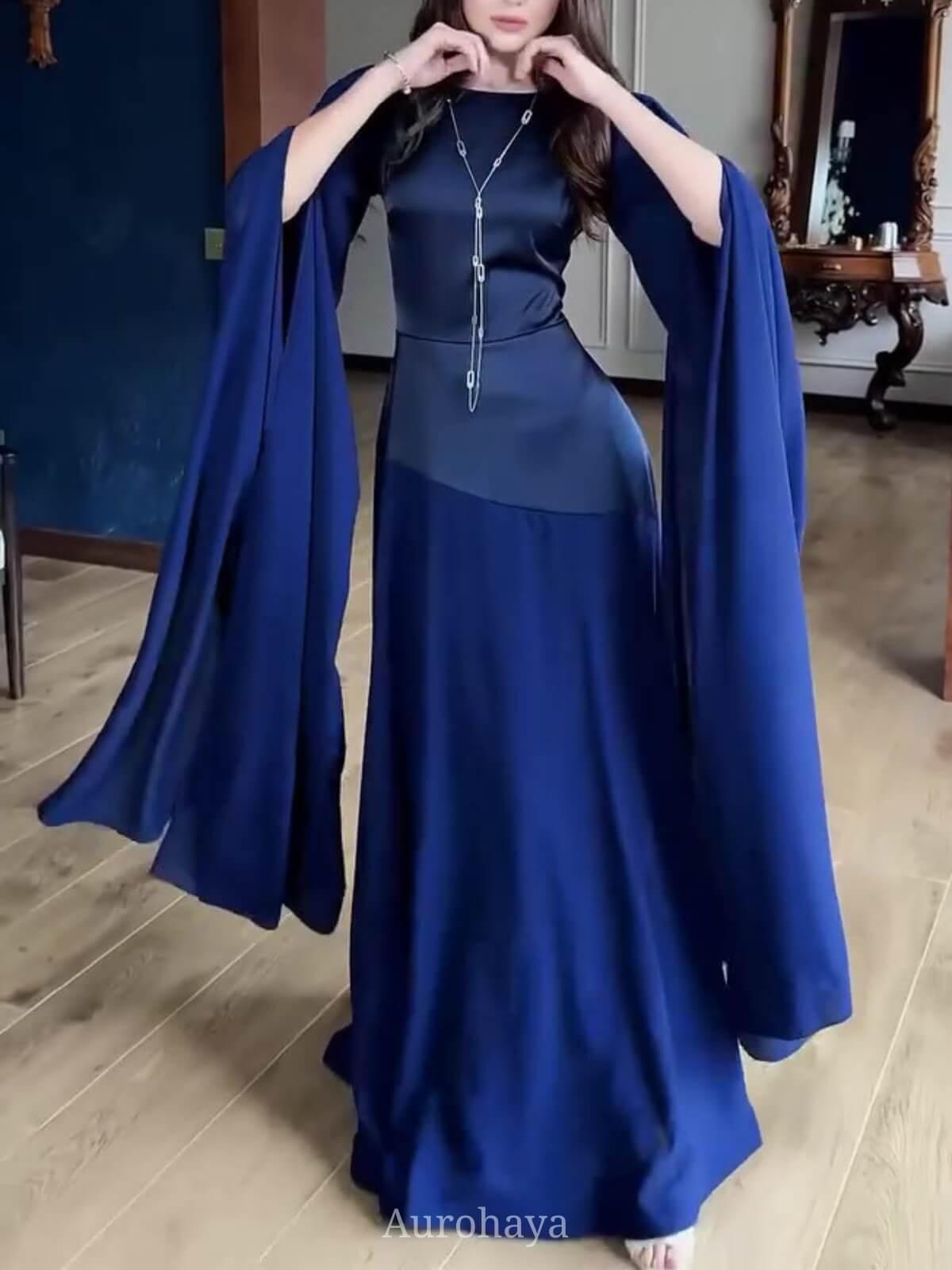 Aurohaya Round Neck Long Split Slit Sleeve Maxi Dress, DES104