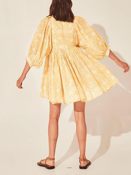 Aurohaya Vacation Retro Style Loose Printed Dress