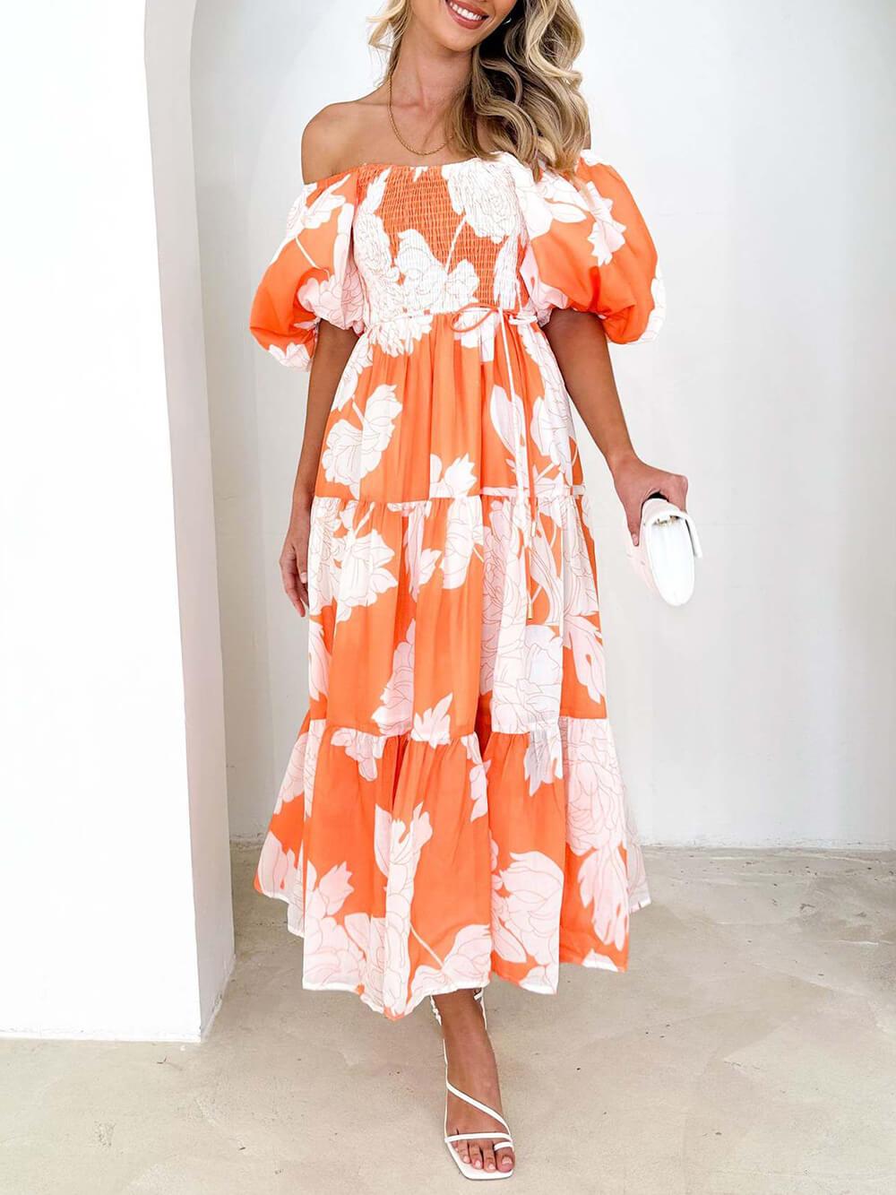 Aurohaya Unique Floral Print Patchwork Up Pleated Maxi Dress