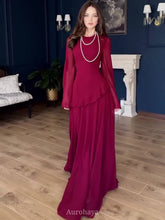 Ruffle Trim Lace-Up Round Neck Long-Sleeve Maxi Dress