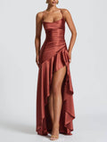 Delphine Spaghetti-Strap Ruffle Maxi Dress