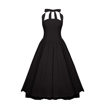 Aurohaya Eponine Black Layered Flared Hem Midi Dress