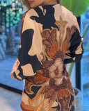 Vintage Baroque Deep V Neck Long Sleeve Slit Bodycon Dress Ruched Slim Fit Vacation Dress