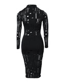 Mock Neck Long Sleeve Hollow Out Bodycon Dress Sexy Party Dress