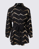 Bronzing Chevron Print Turn-down Collar Tied Detail Shirt Dress