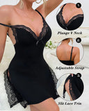 Lace Trim Adjustable Straps Side Slit Bowknot Decor Modal Cami Sleep Dress