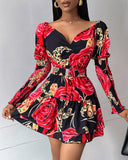 Floral Print Shirred Layered Dress