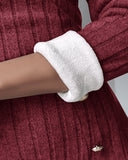 Polo V-Neck Long Sleeve Fleece Lined Bodycon Dress Slit Button Decor Ribbed Mini Dress