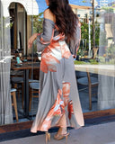 Floral Placement Print Off Shoulder Bow Tie Waist Dress Casual Asymmetrical Hem Vacation Dress