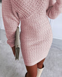 V-Neck Hollow Out Long Sleeve Knit Dress