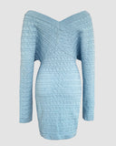V-Neck Hollow Out Long Sleeve Knit Dress