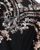 Floral Pattern Contrast Sequin One Shoulder Bodycon Dress