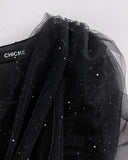 Glitter Sheer Mesh Spliced Overlap V-Neck Mesh Lantern Sleeve Mini Party Dress Ruched Zipper Back Slim Fit Evening Dress