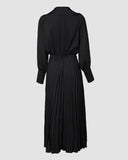Elegant Women's Puff Long Sleeve V-neck Pleated Maxi Dress Dinner Dress (Without Belt)