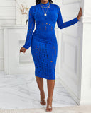 Mock Neck Long Sleeve Hollow Out Bodycon Dress Sexy Party Dress