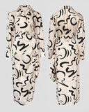 Abstract Print Turn-down Collar Tied Detail Ruched Dress Casual Wrap Front Vacation Dress