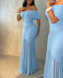 Foldover Off Shoulder Ruched Cinched Waist Minimalist Evening Dress Slim Fit Mermaid Hem Party Dress