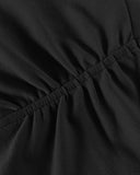 3D Flower Decor Round Neck Puff Sleeve Bodycon Dress Casual Ruched Slit Zipper Back Work Dress