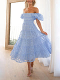 Fashionable One-Shoulder Chiffon Puff Sleeve Swing Midi Dress