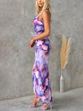 Beautiful Casual Off-Shoulder Floral Print Elastic Slim Irregular Maxi Dress