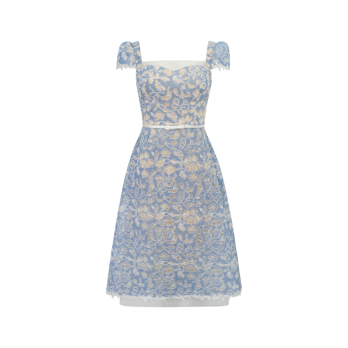 Aurohaya Gaëlle Blue Floral Embroidered Midi Dress
