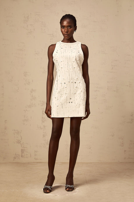 Aurohaya Flavie white A-line embellished mini dress