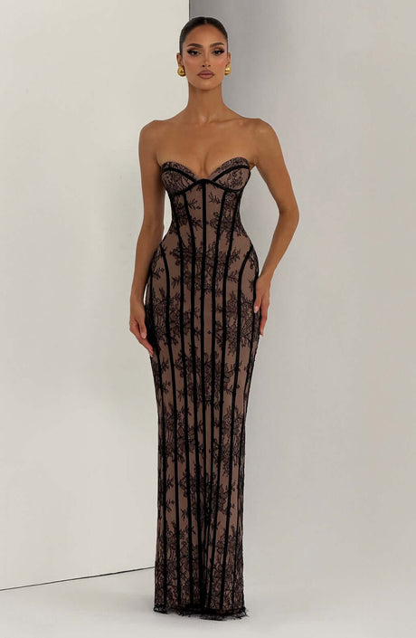 Aurohaya Constance Strapless Lace Maxi Dress