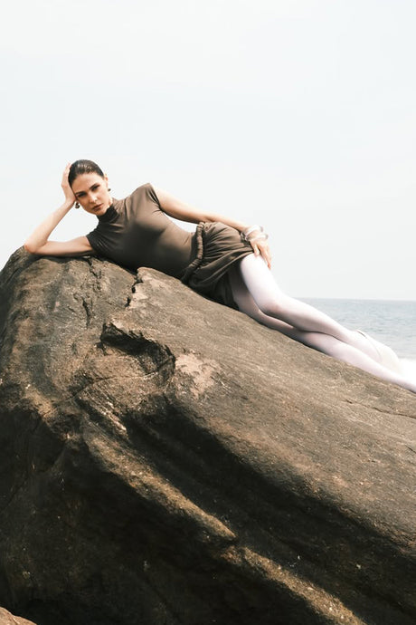Aurohaya Fleur Grey Ruched Bubble Hem Mini Dress
