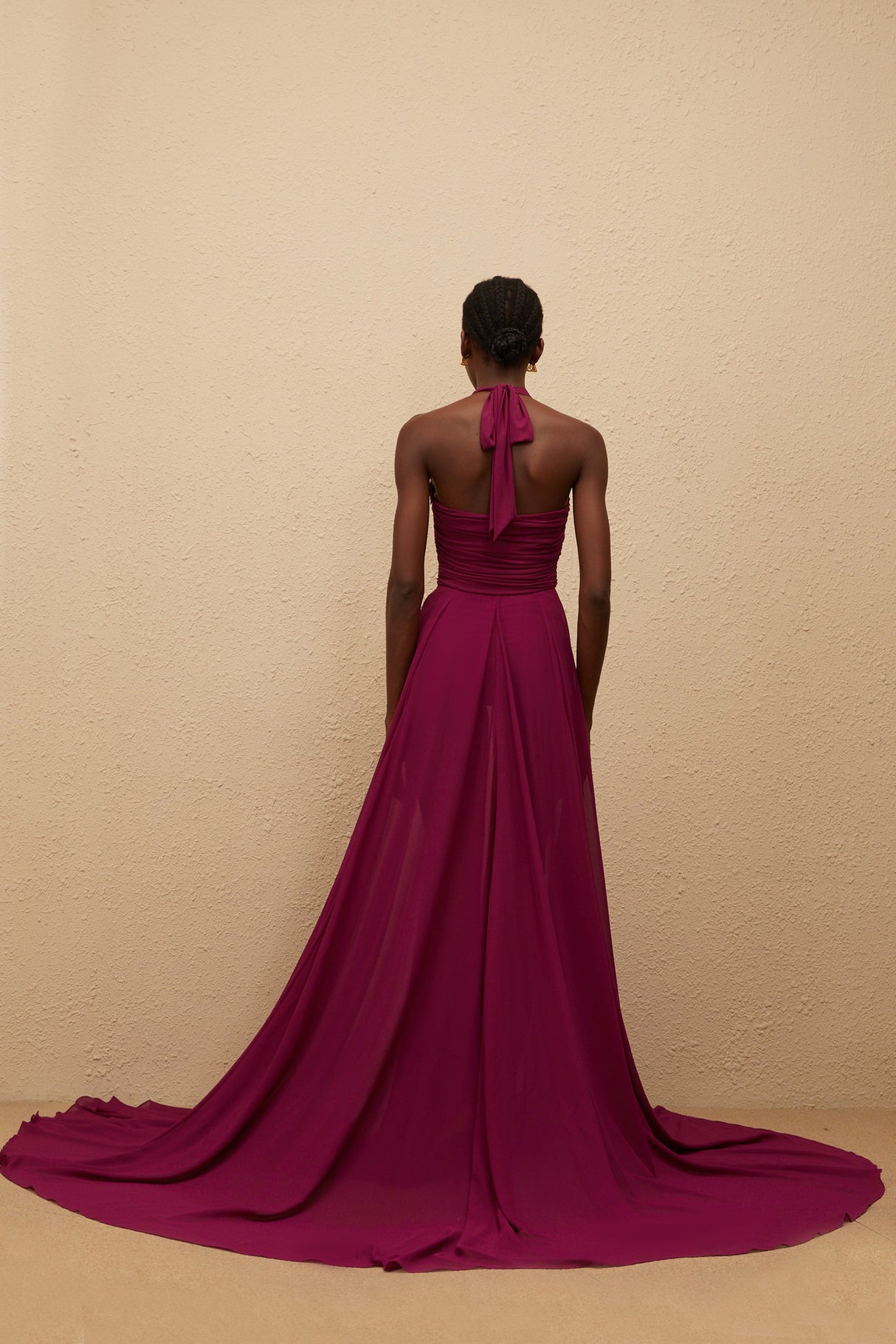 Aurohaya Kerstin Purple Train Design Ruched Maxi Dress