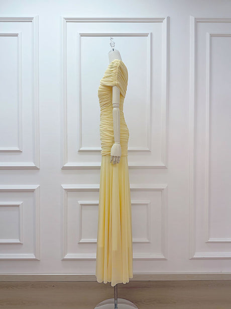 Aurohaya Mado One Shoulder Ruched Maxi Dress