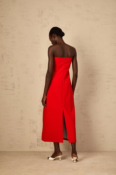Aurohaya Irène Sequin Embroidered Off-Shoulder Midi Dress in Red