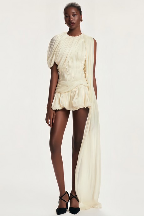 Aurohaya Cyrielle Pleated Mini Dress with Ribbon Design Accent