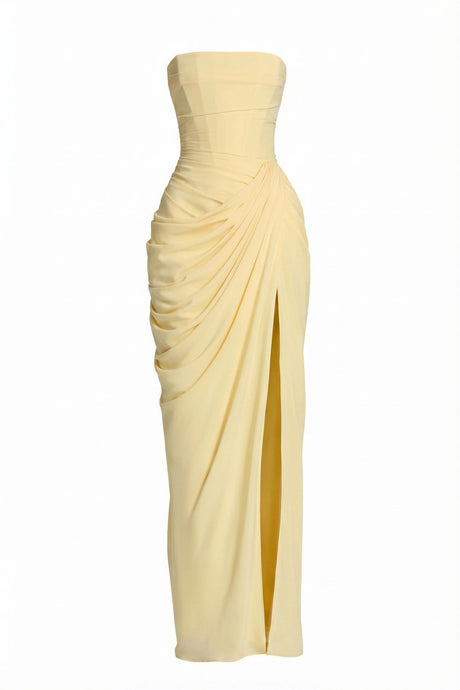 Aurohaya Azalée Strapless Draped High-Slit Maxi Dress