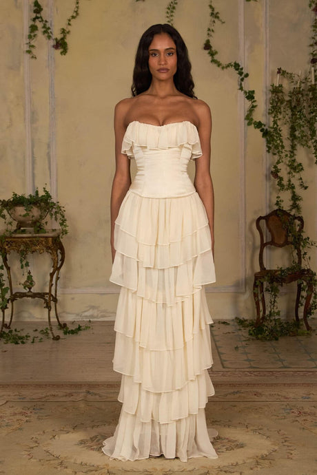 Aurohaya Justine Strapless Tiered Maxi Dress