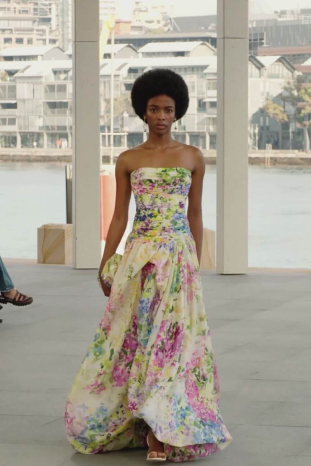 Aurohaya Jeanne Hydrangea Floral Strapless Maxi Dress