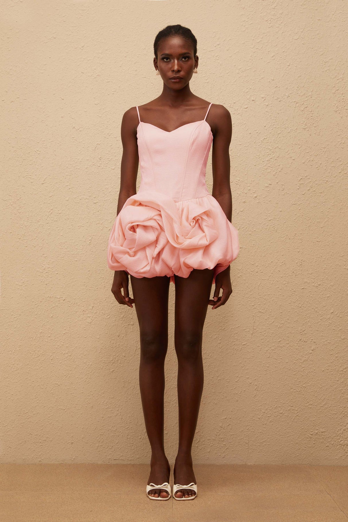 Aurohaya Melanie Pink 3D Petal Bubble Mini Dress