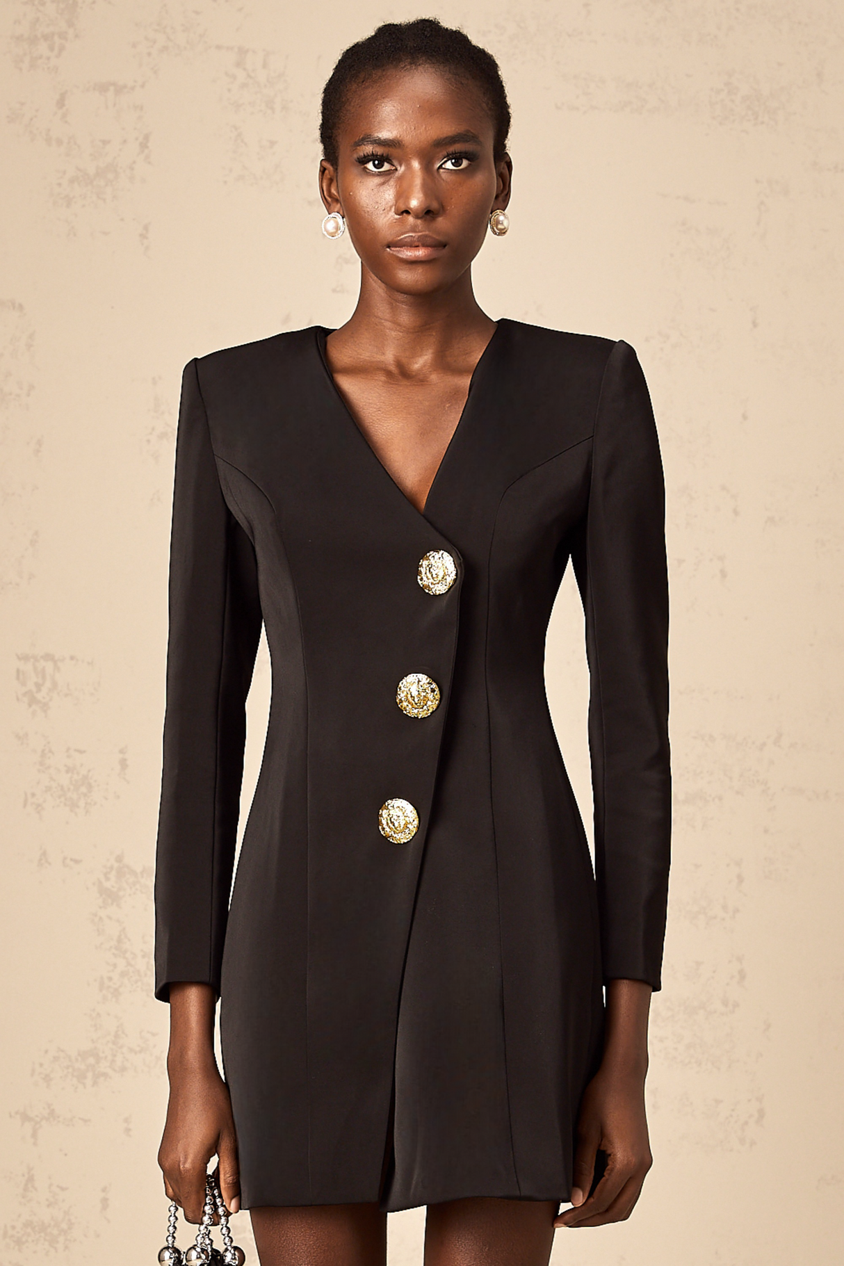 Aurohaya Dominique black lion-head blazer mini dress