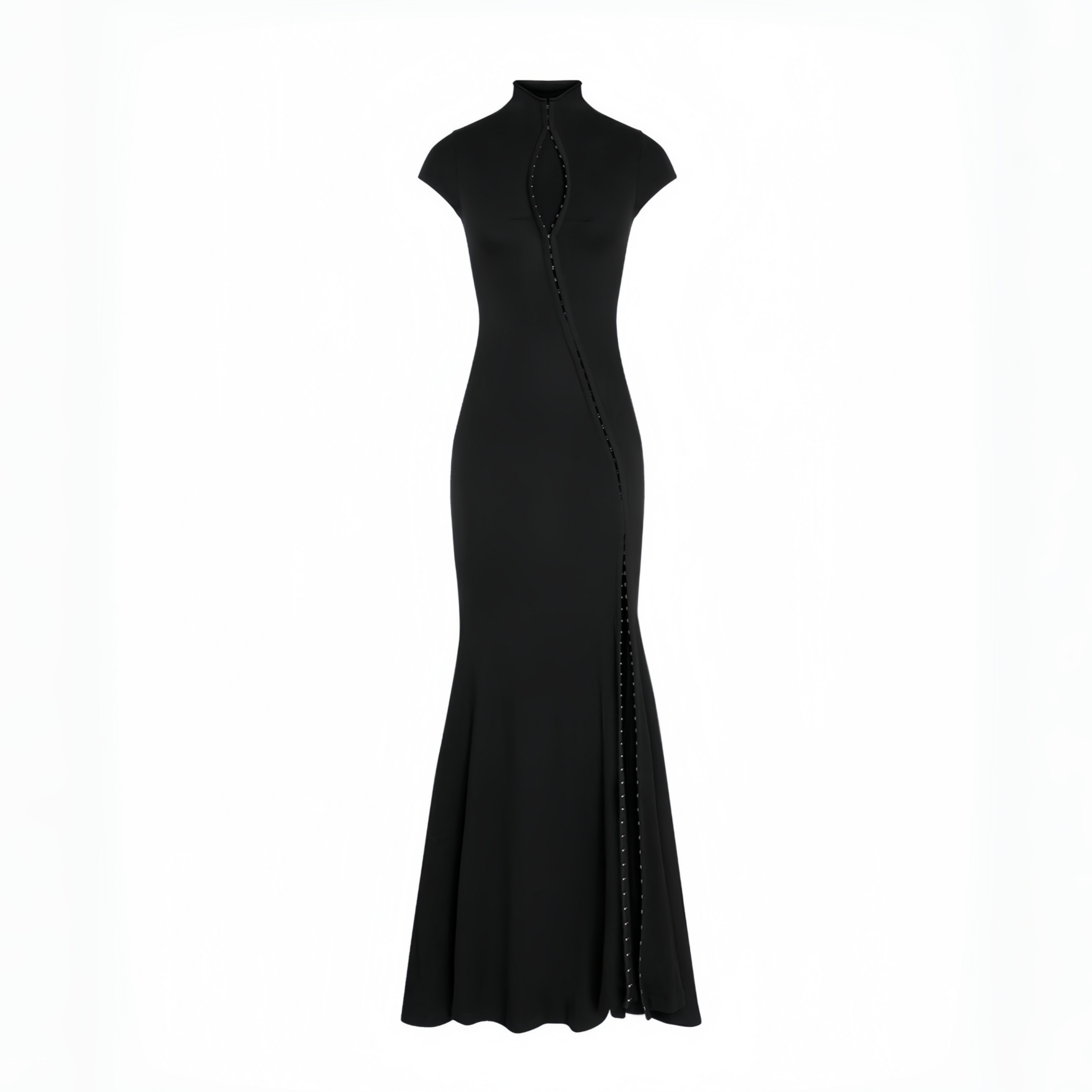 Aurohaya Vespera Black Keyhole Maxi Dress with High Thigh Slit
